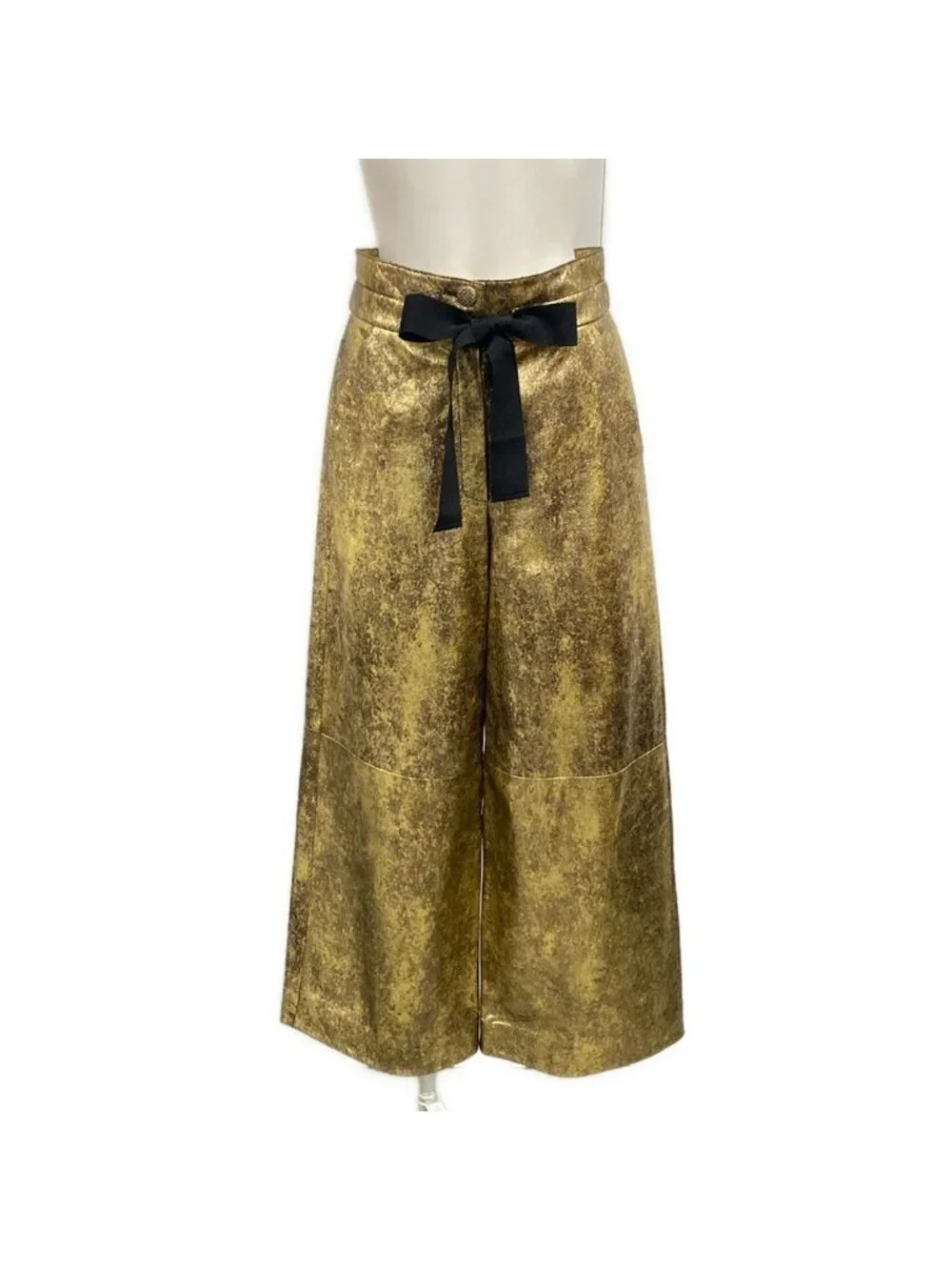 Chanel Pants Gold Full Length Lambskin Silk 34
